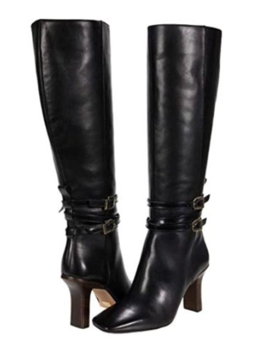 Louise Et Cie Yancey Buckle Knee High Dress Leather Boots Black Leather